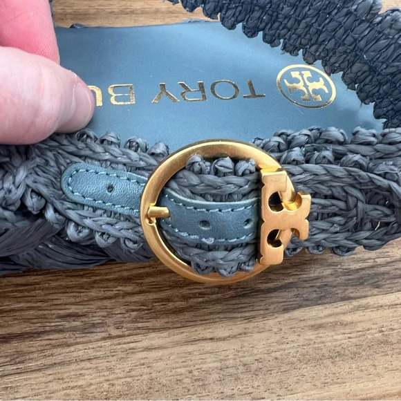 Tory Burch Raffia Canvas Crochet Trim Platform Slingback Espadrilles Sandals - Picture 7 of 10